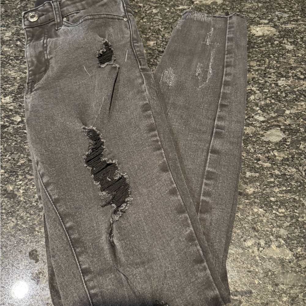 Grace & Lace Distressed Black/Charcoal Skinny Jeans